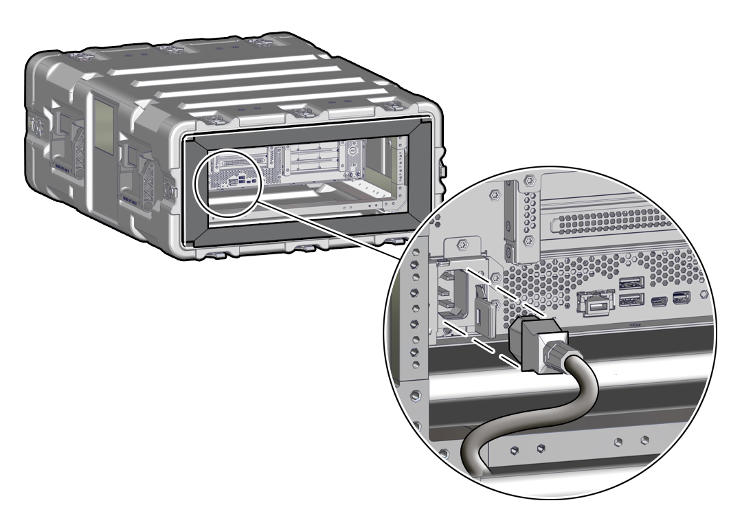 An illustration showing where the power receptacle is located.