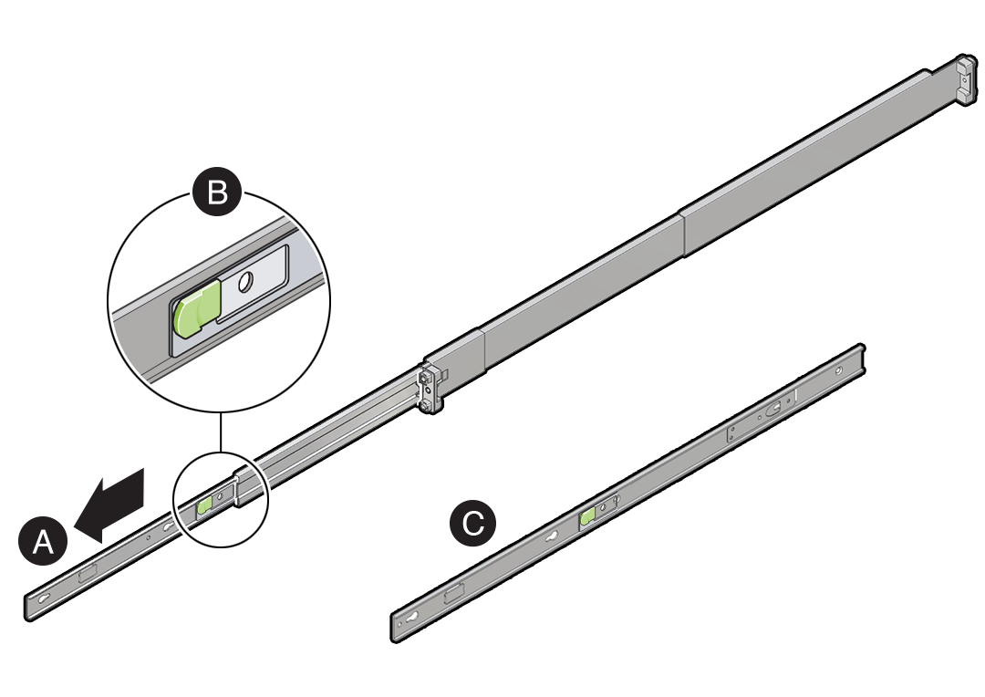 An illustration showing how to separate the mounting brackets from the slide-rails.