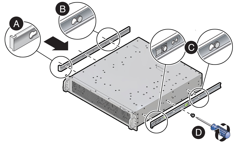 An illustration showing how the slide-rails are attached to the device.