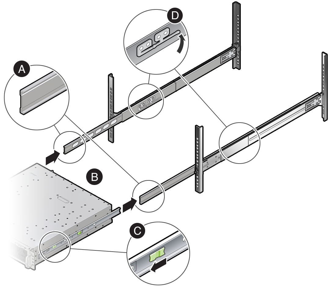 An illustration showing how to install the device in the slide-rails.