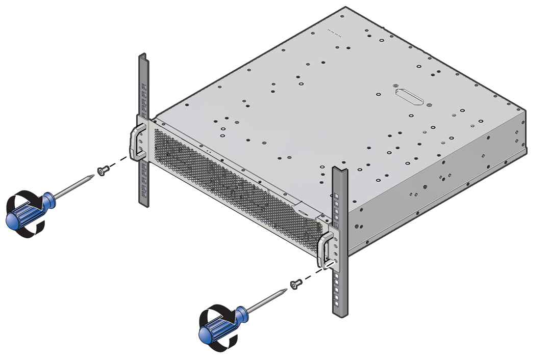 An illustration showing where the front screws are installed.