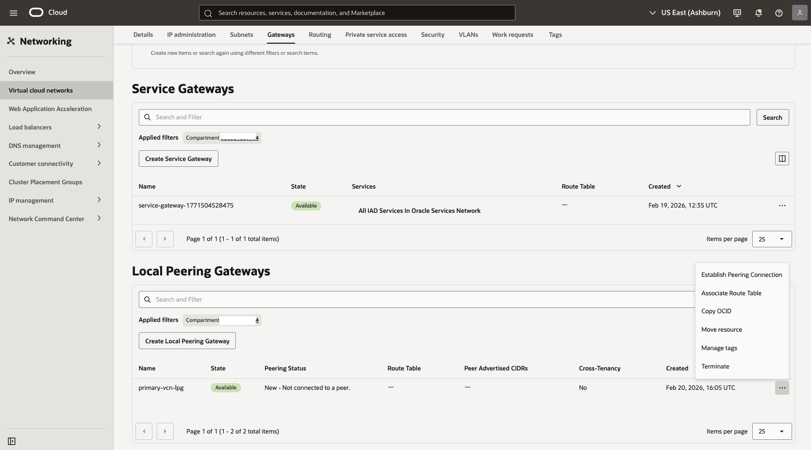 This screenshot shows how to configure the network in the primary region.