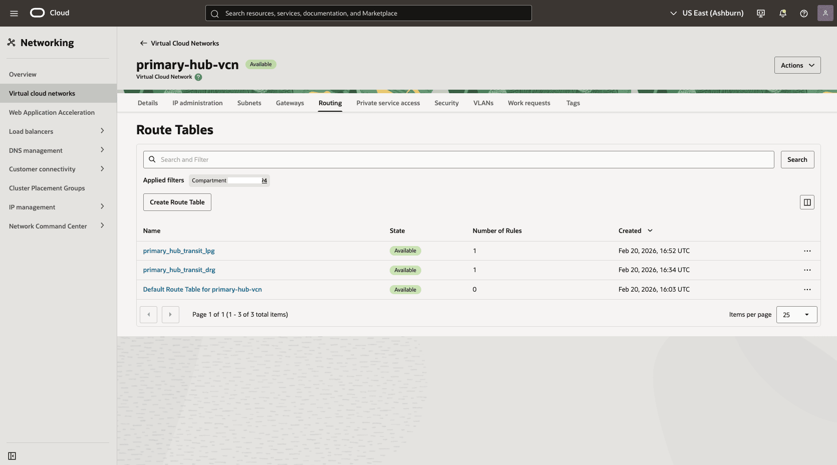 This screenshot shows how to configure the network in the primary region.