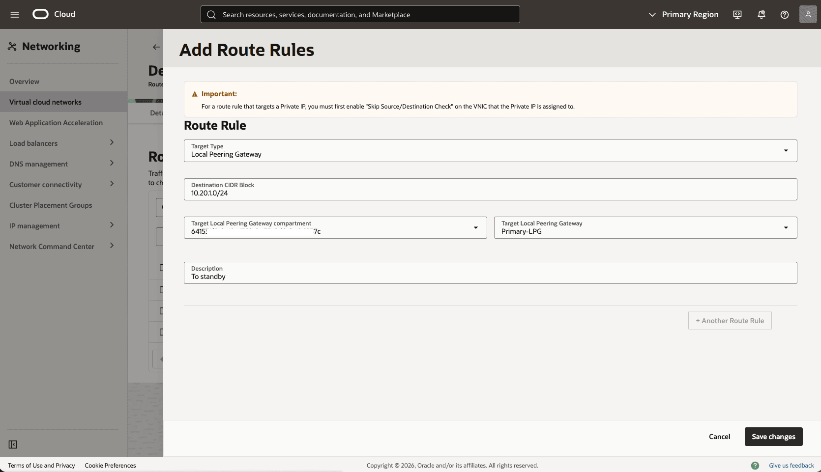 This screenshot shows how to configure the network in the primary zone.