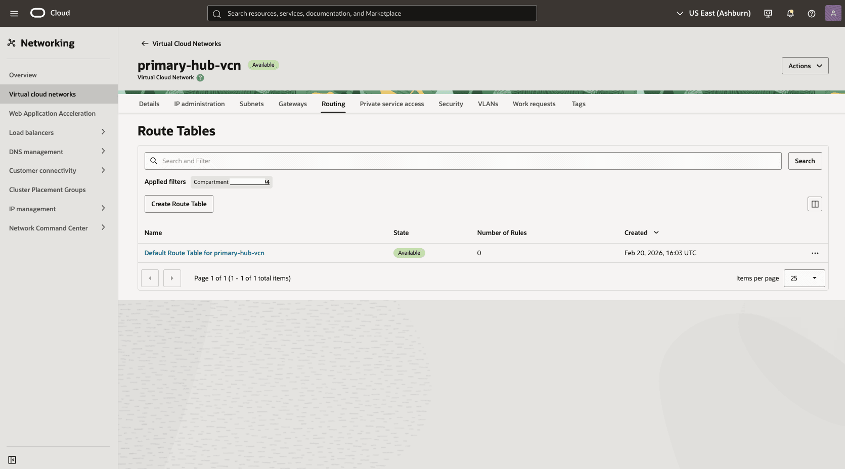 This screenshot shows how to configure the network in the primary region.