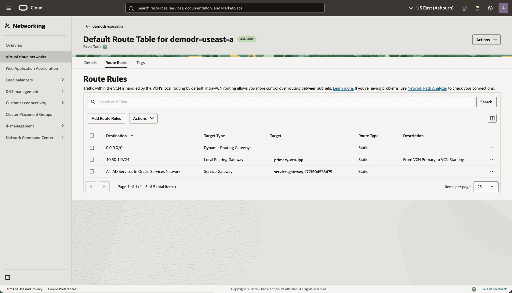 This screenshot shows how to configure the network in the primary region.