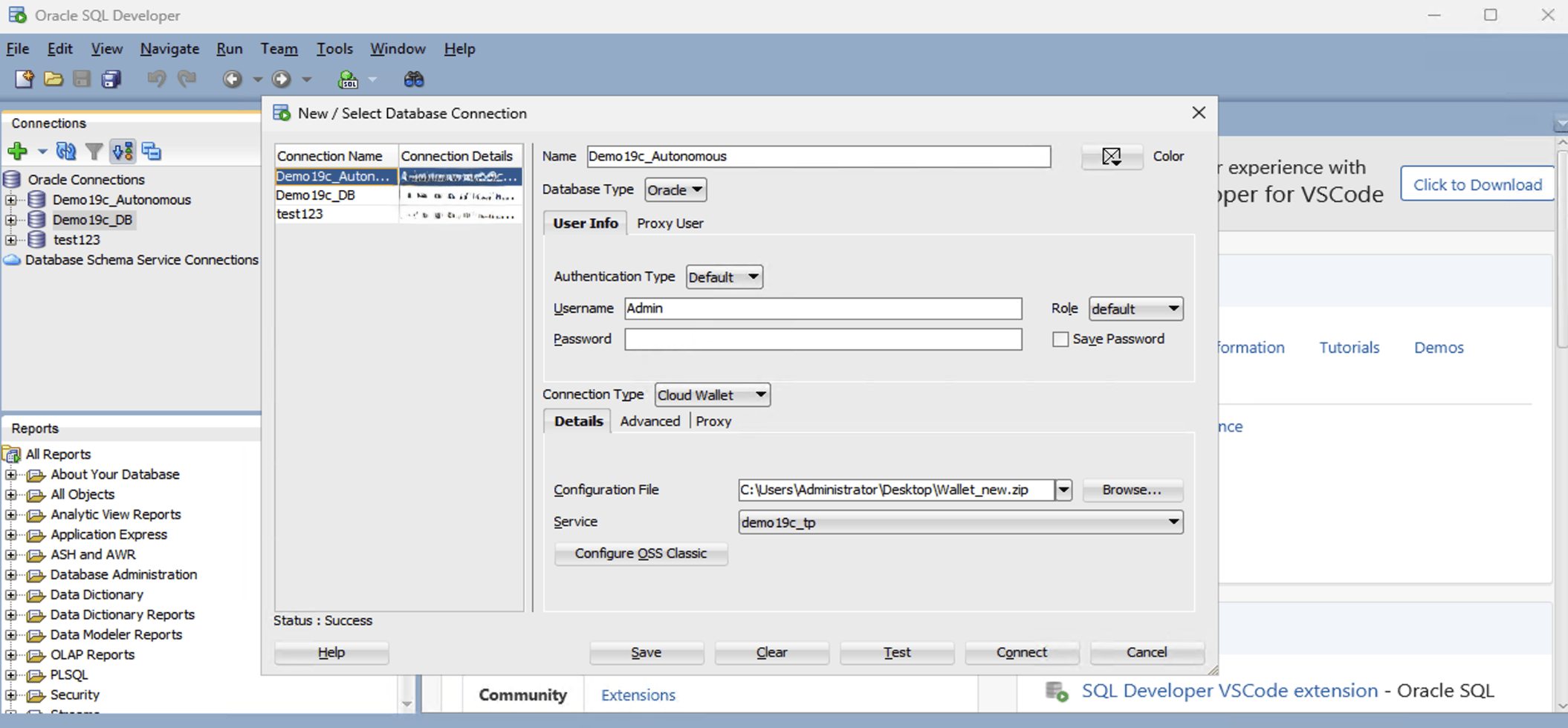 This screenshot shows the steps how to connect to Autonomous Database.