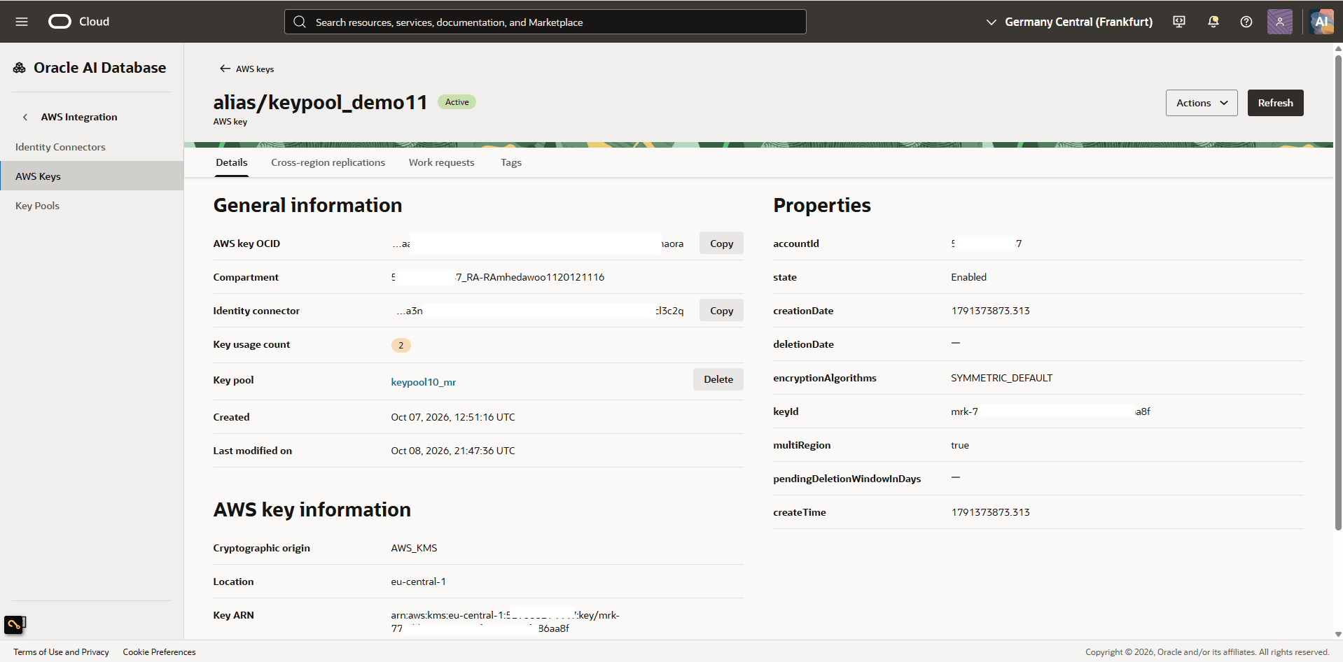 This screenshot shows how to view key usage count.