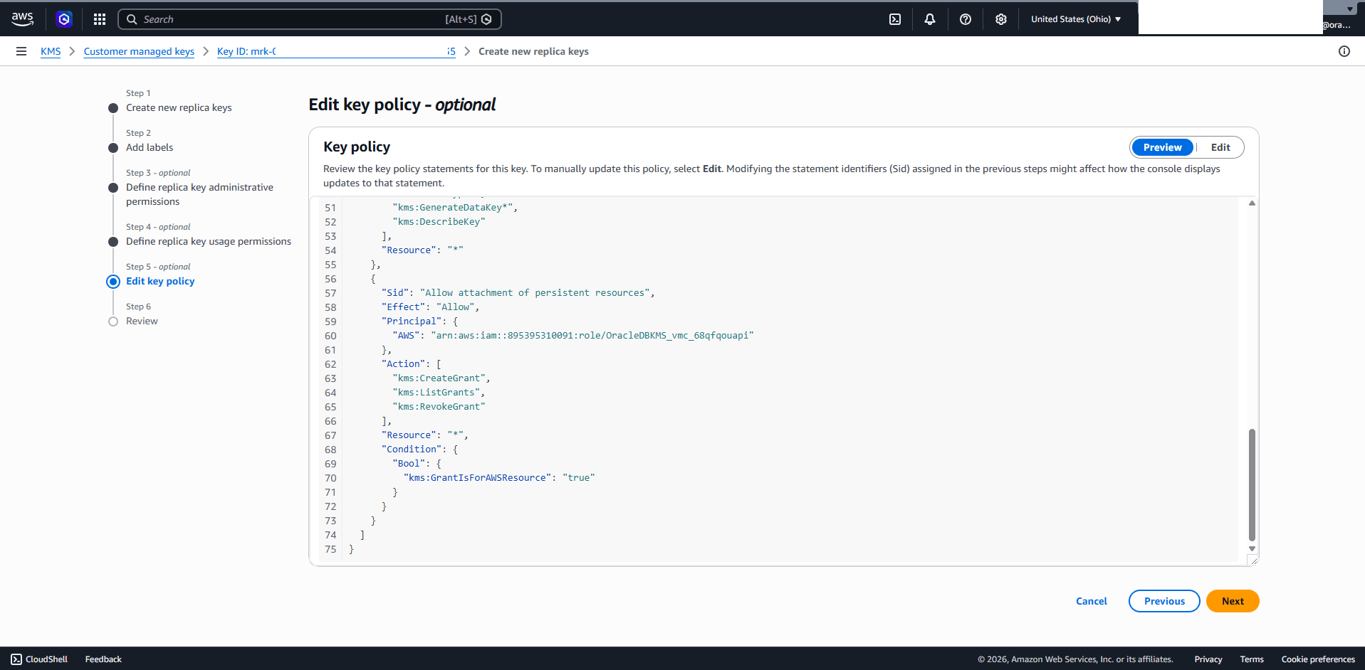 This screenshot shows how to enable the multi-region key in AWS KMS.
