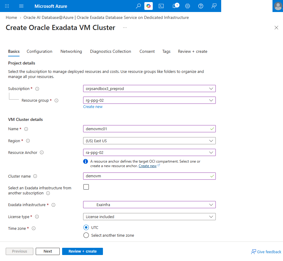 This screenshot shows the steps for creating an Exadata VM Cluster.