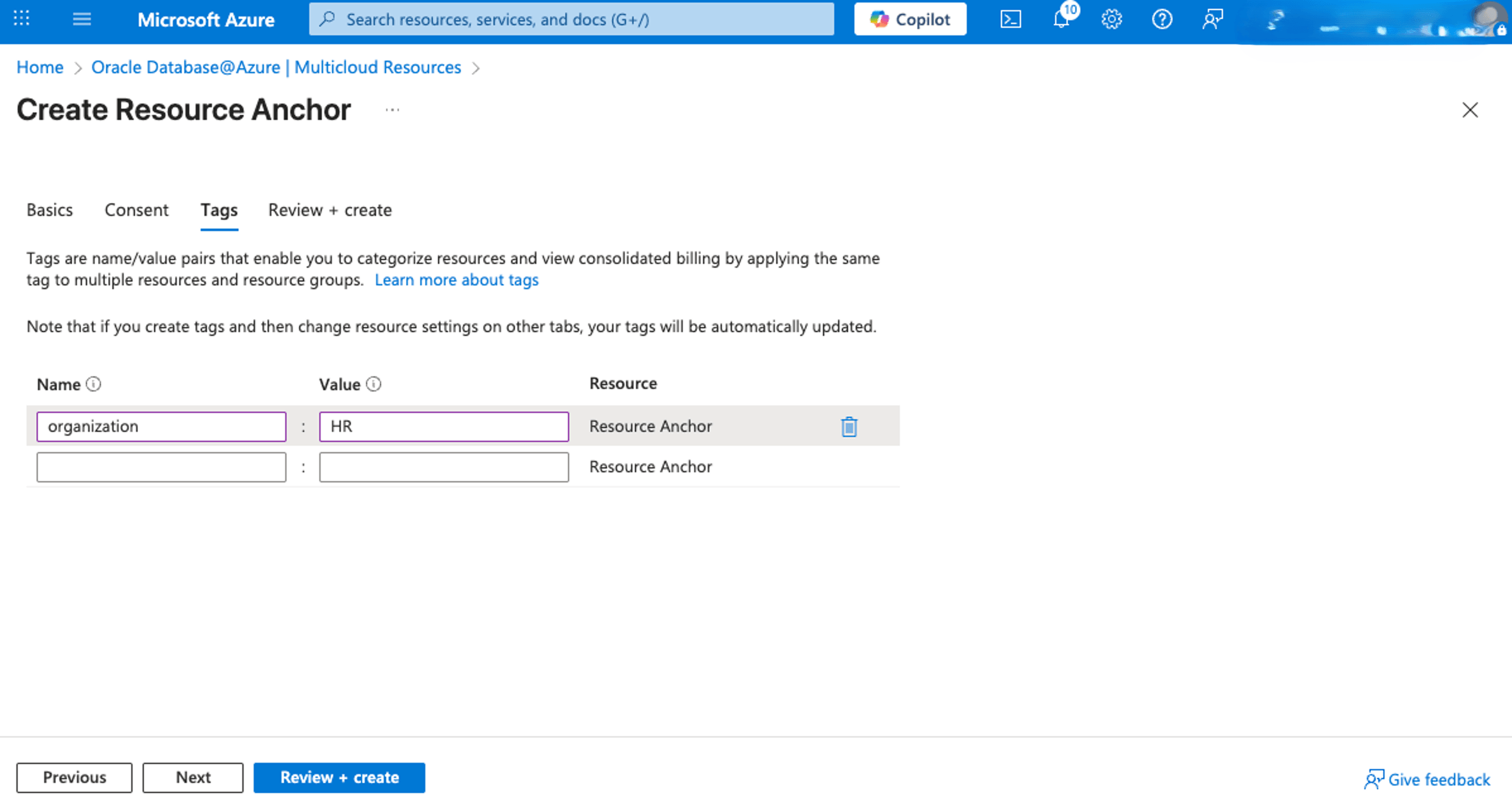 This screenshot shows how to create Resource Anchor.