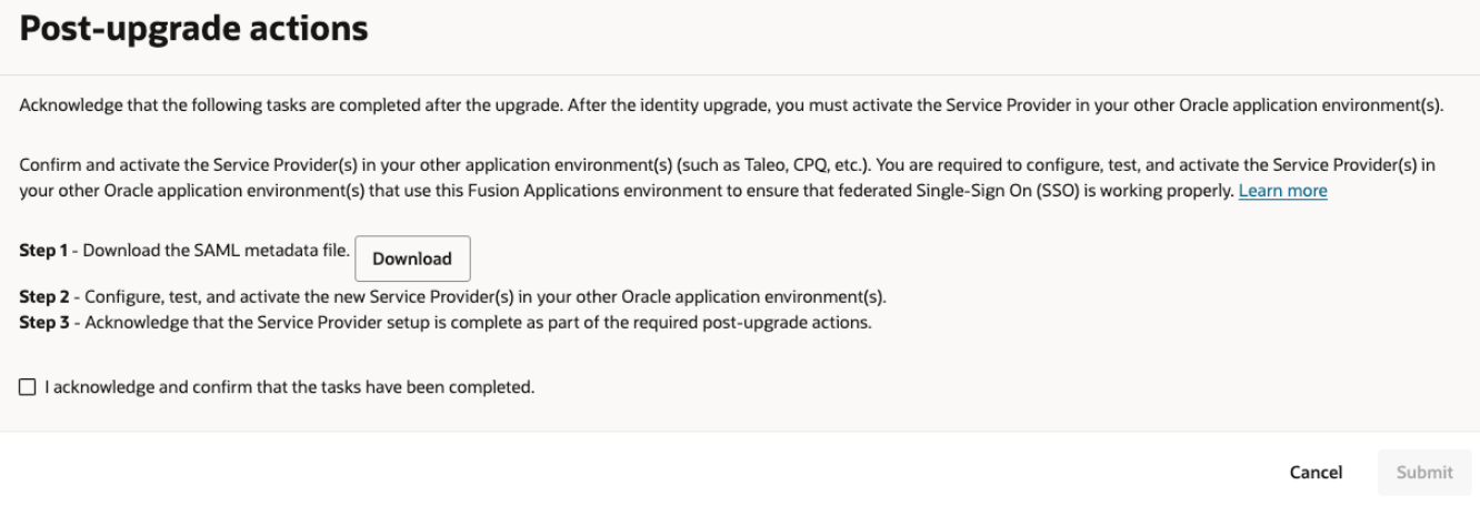 Complete post-upgrade actions for the identity upgrade.