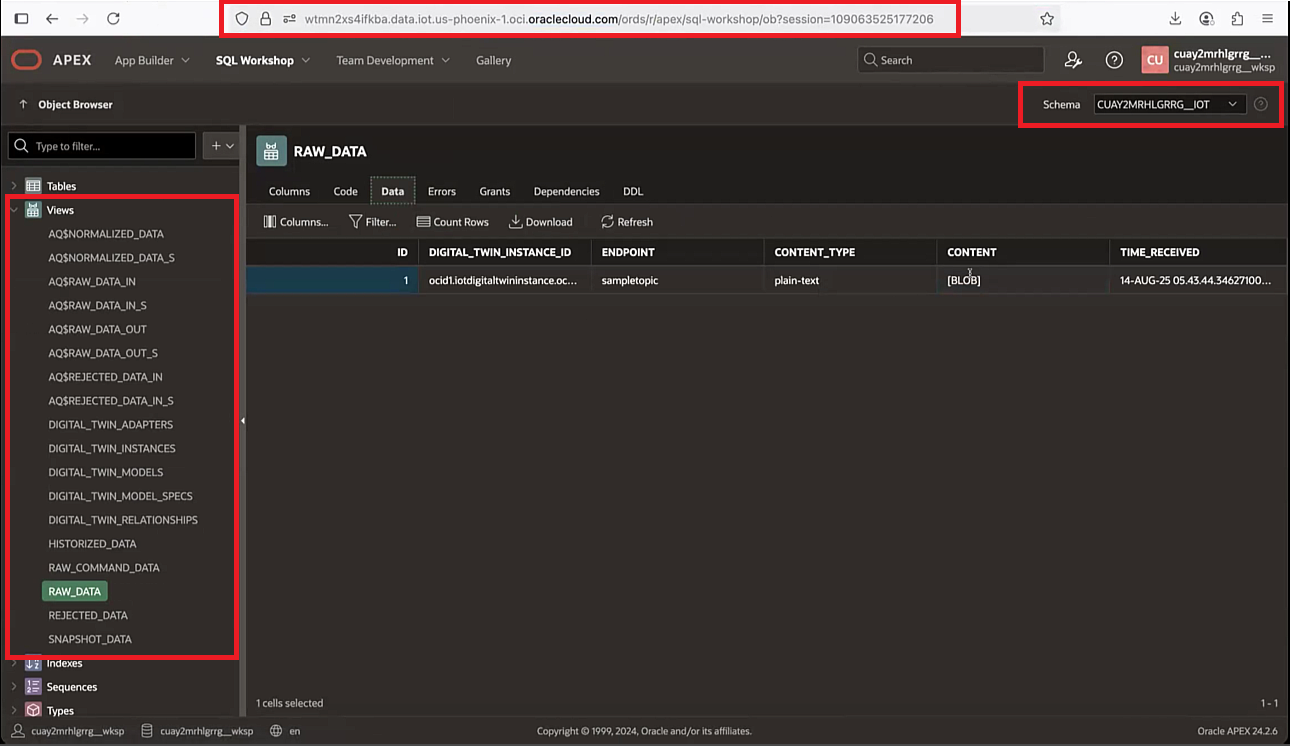 View your IoT digital twin schema in APEX.