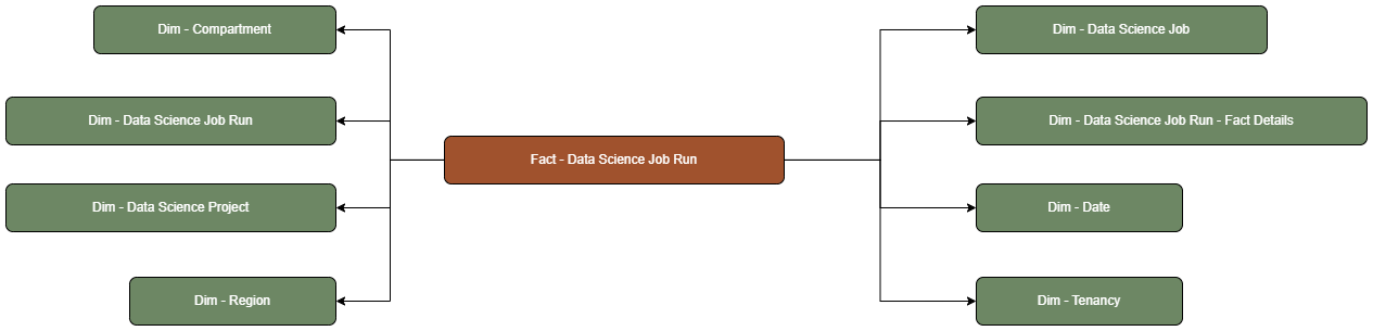 The Data Science Job Run fact table is connected to dimension tables.