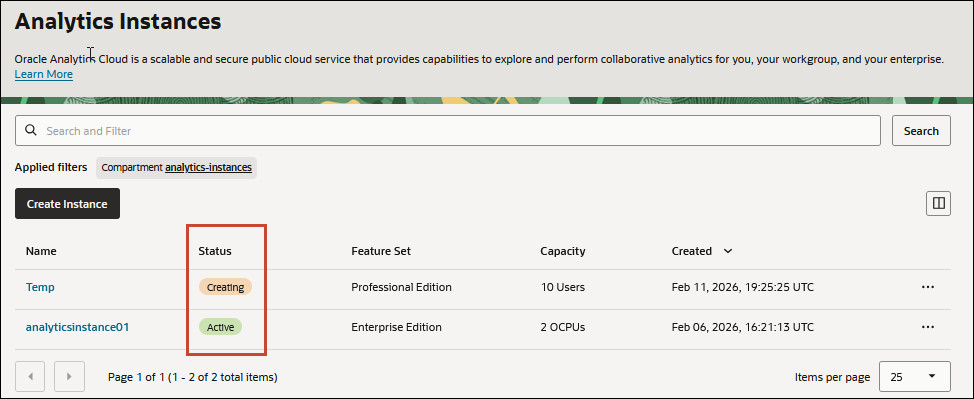 Description of console-oac-status.jpg follows