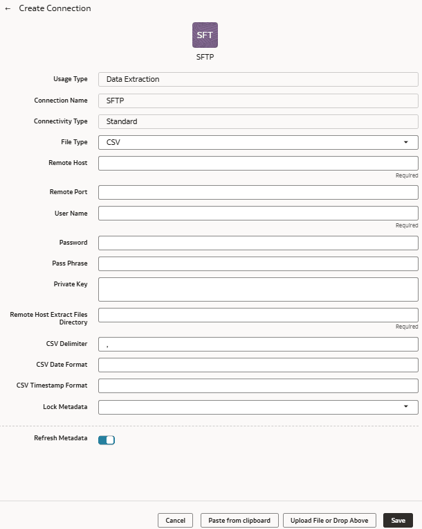 Create Connection for SFTP dialog Create Connection for SFTP dialog