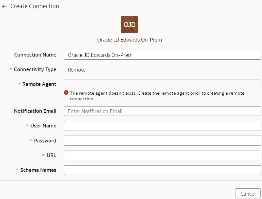 Create Connection for Oracle JD Edwards On-Prem