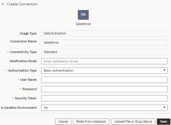 Create Connection for Salesforce dialog