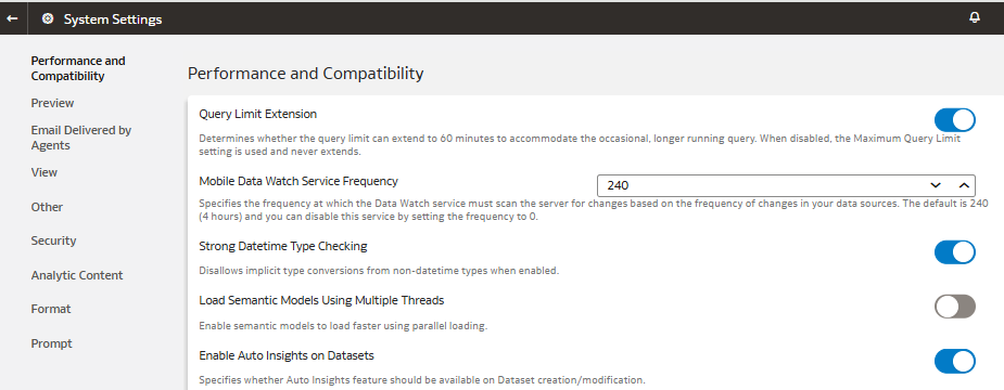 System Settings page displaying the advanced setting options.