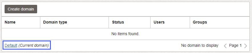Below the table of domains, Default (Current domain) appears.