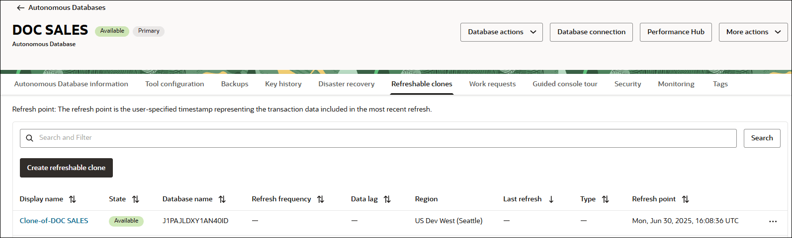 Description of adb_resources_refreshable_clones.png follows