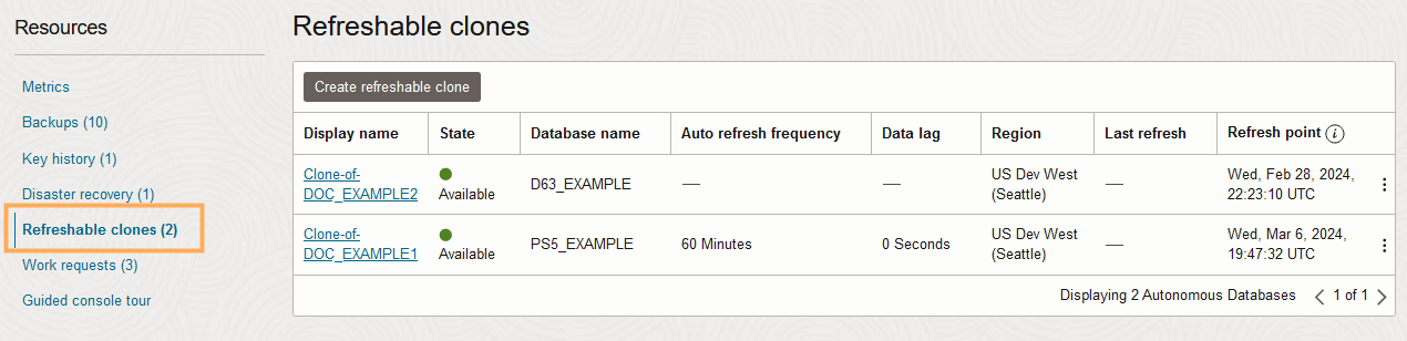 Description of adb_resources_refreshable_clones.png follows