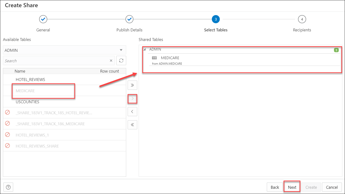 Description of create-share-select-tables.png follows