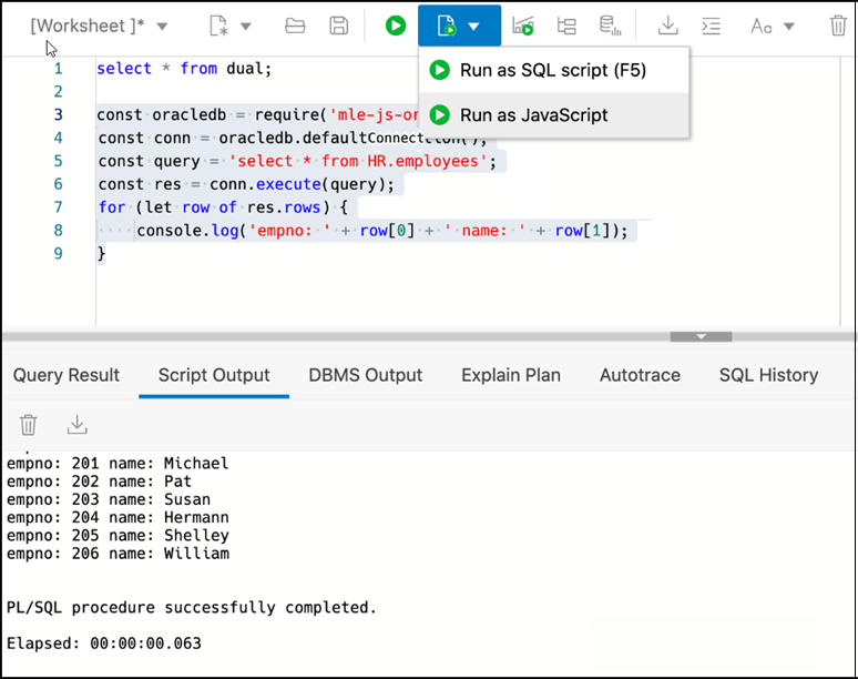 This image shows JavaScript code executed in a standard worksheet.