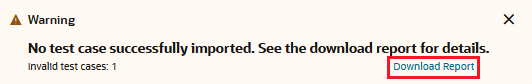 The warning dialog for invalid test case imports