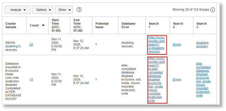 Link table with the links added using the url function in the eval command