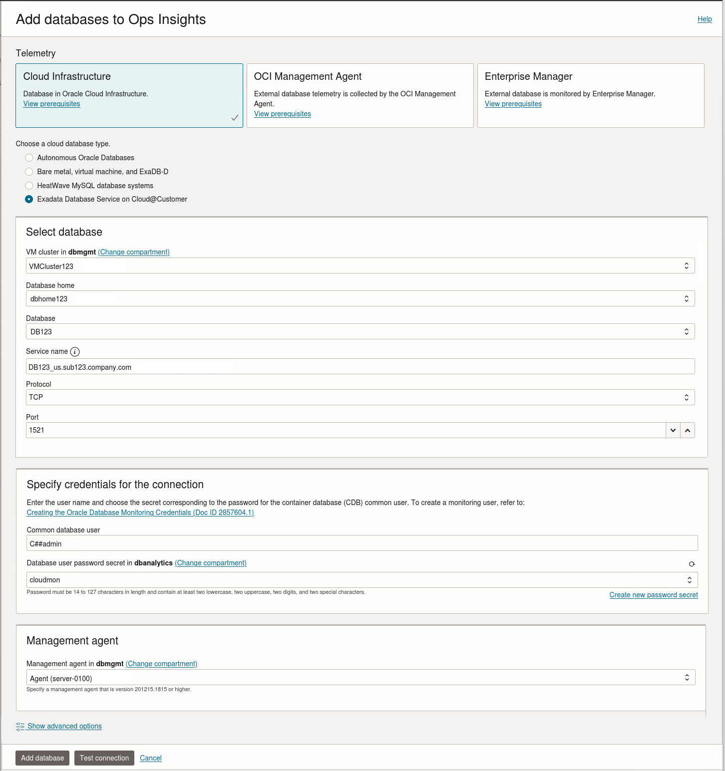 Add DB dialog with Bare Metal selected