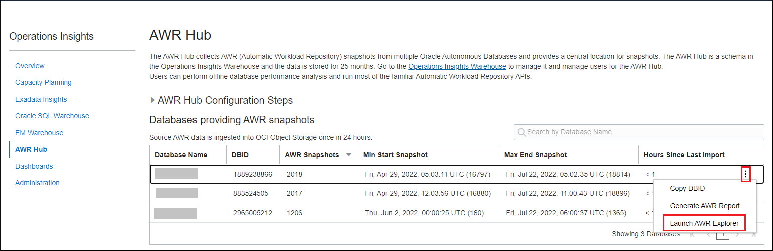 Graphic shows the launch AWR Explorer menu item