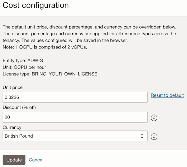 Cost Configuration