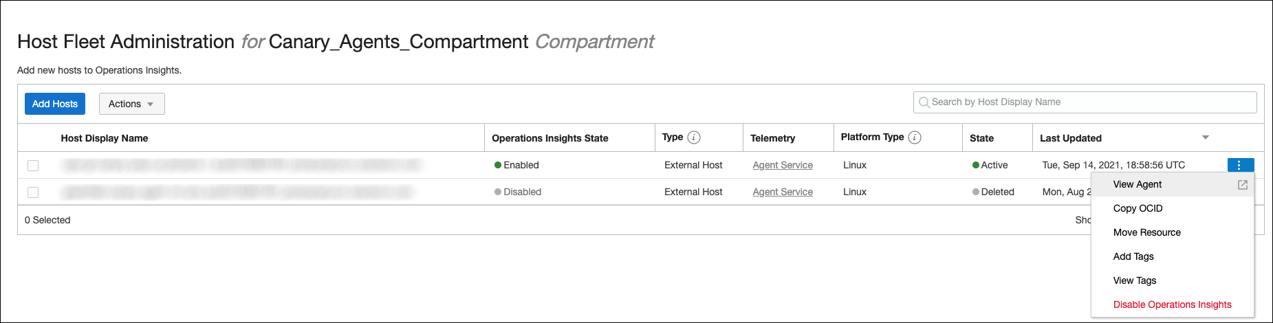 Image shows the management agent details page