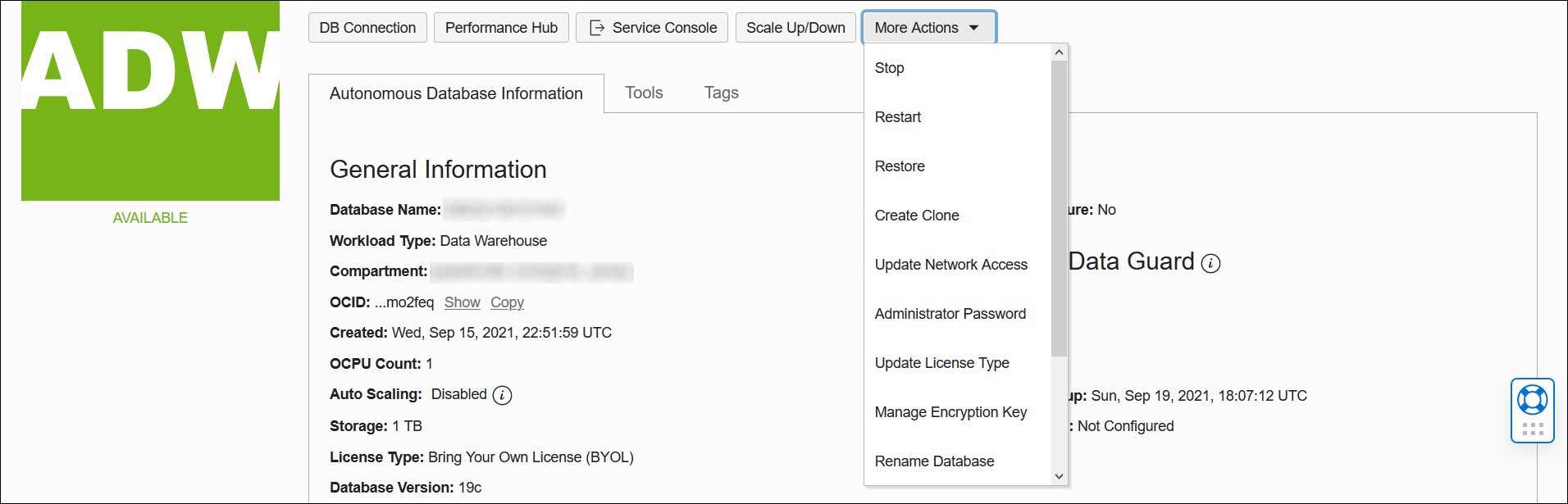 Image shows the ADB UI console.