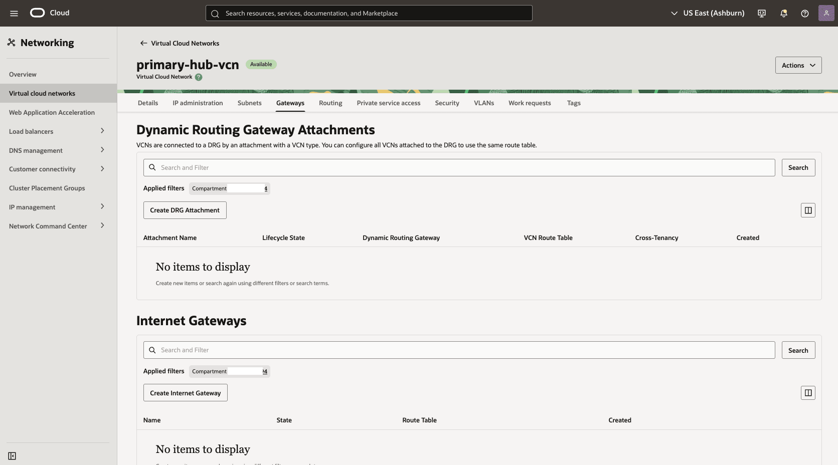 This screenshot shows how to configure the network in the primary region. This screenshot shows how to configure the network in the primary region.
