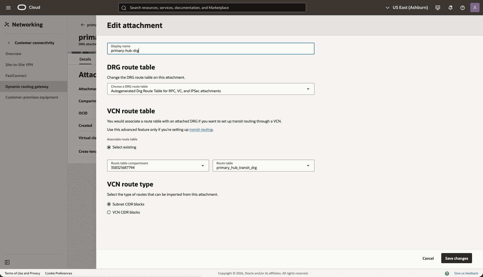 This screenshot shows how to configure the network in the primary region. This screenshot shows how to configure the network in the primary region.