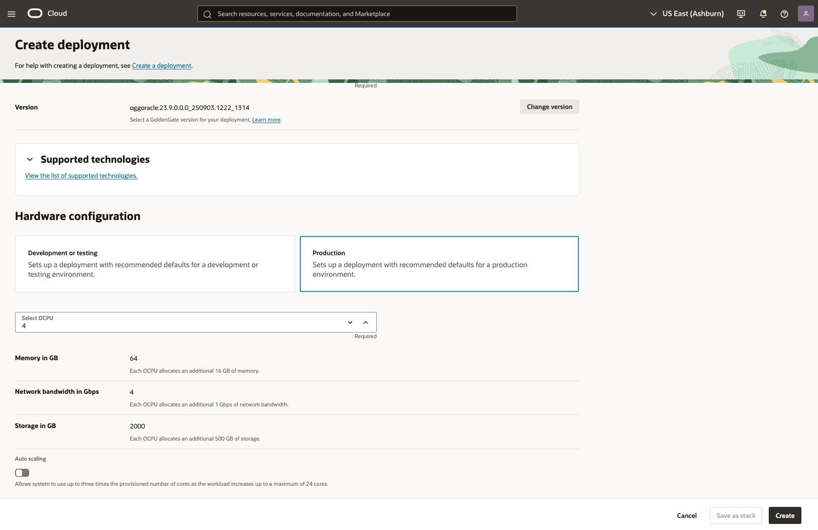 This screenshot shows how to create GoldenGate deployment. This screenshot shows how to create GoldenGate deployment.