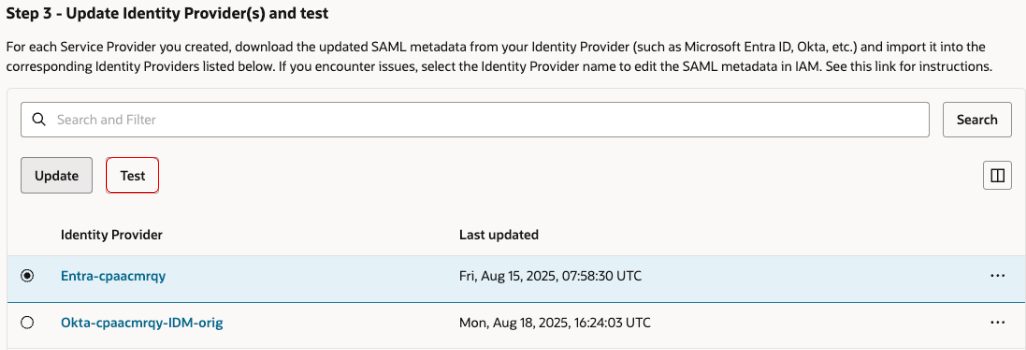 How to test the identity provider.