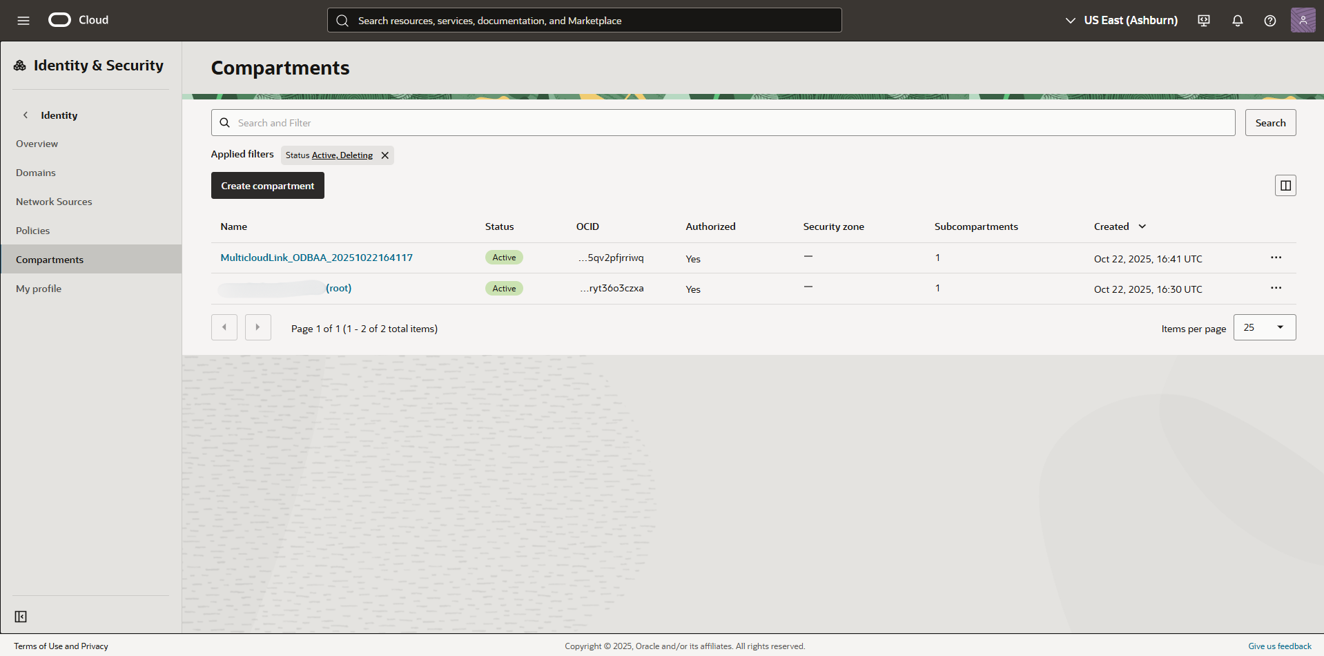 Click to expand OCI Multicloud compartment