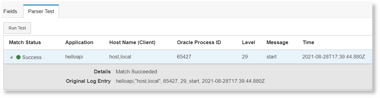 The parser test tab in the delimited type parser creation UI flow The parser test tab in the delimited type parser creation UI flow