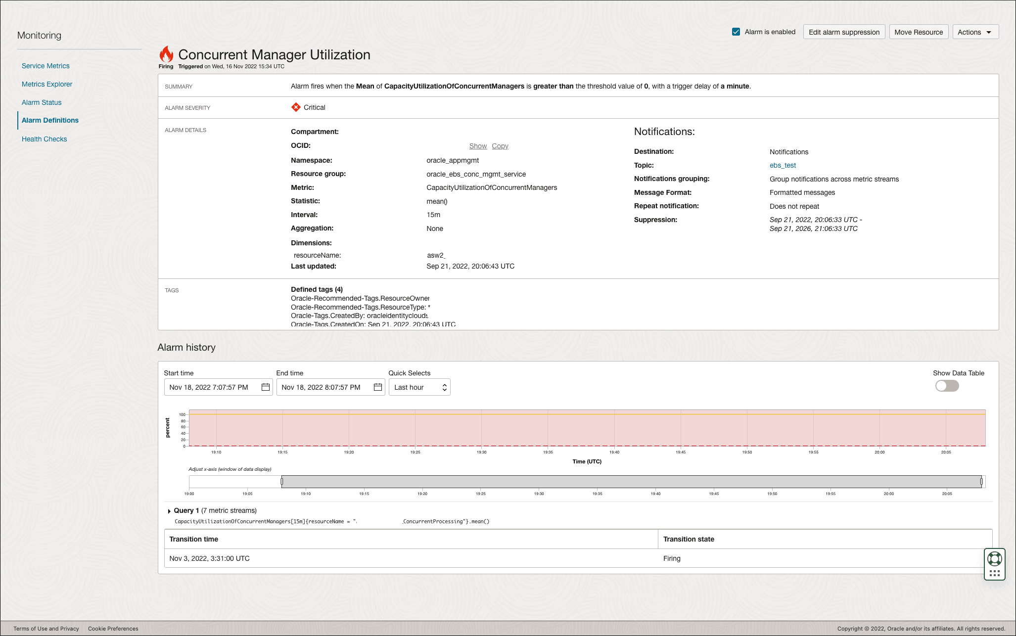 Image shows the OCI Monitoring page. Image shows the OCI Monitoring page.