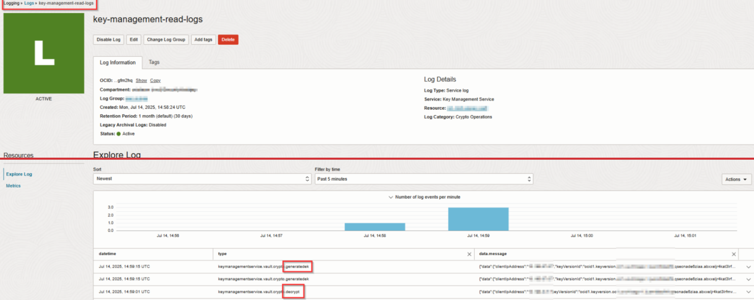 クリックして展開 KMS暗号操作のサービス・ログ詳細ページのイメージです。