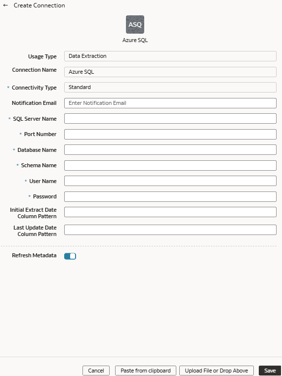 「Azure SQLの接続の作成」ダイアログ 「Azure SQLの接続の作成」ダイアログ