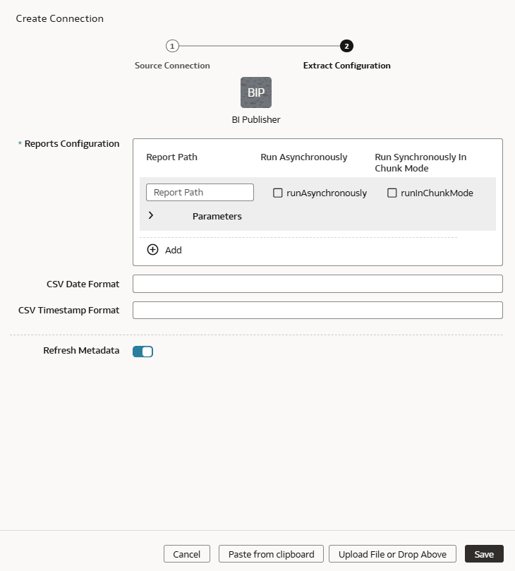「BI Publisherの構成の抽出」ダイアログ