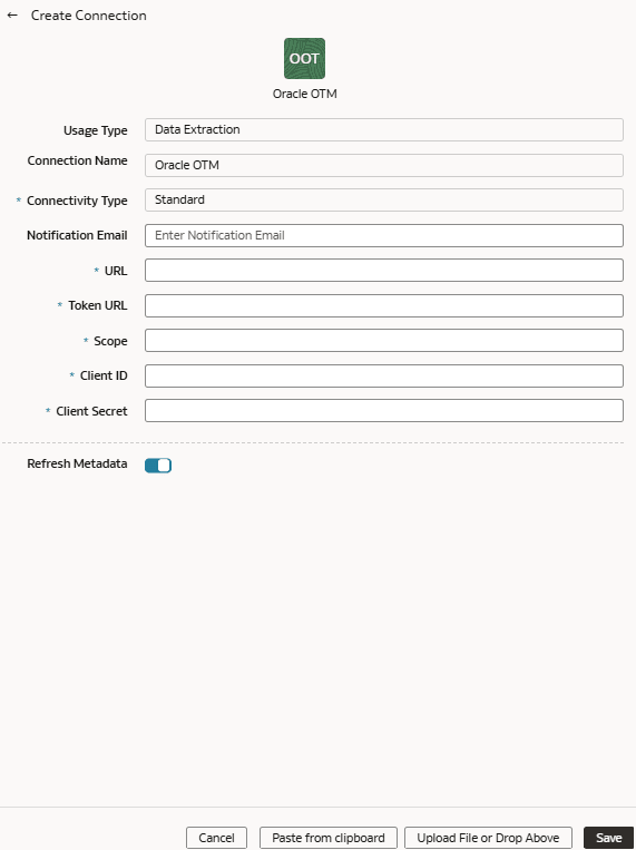 Oracle Transportation Management Cloud Service接続の作成 Oracle Transportation Management Cloud Service接続の作成