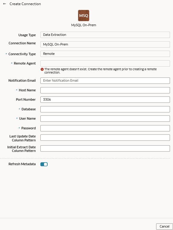 MySQL「オンプレミス」ダイアログの接続の作成 MySQL「オンプレミス」ダイアログの接続の作成